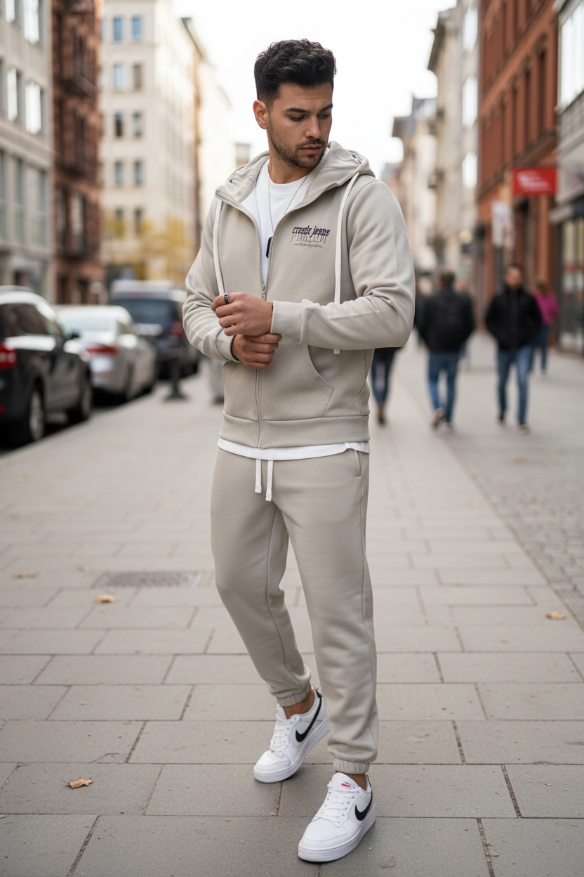 Trening barbati slim fit bej Pantaloni + hanorac 166 4-3.1