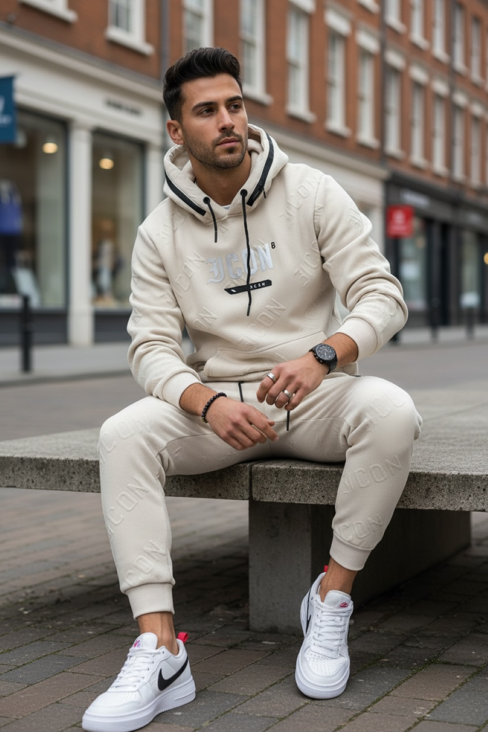 Trening barbati slim fit bej Pantaloni + Hanorac 5025 108-3