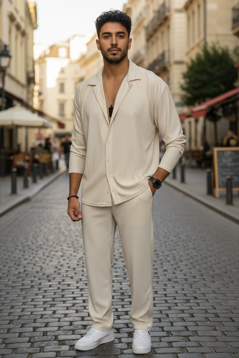 Trening barbati slim fit cream Pantaloni + Bluza C400 29-5.2