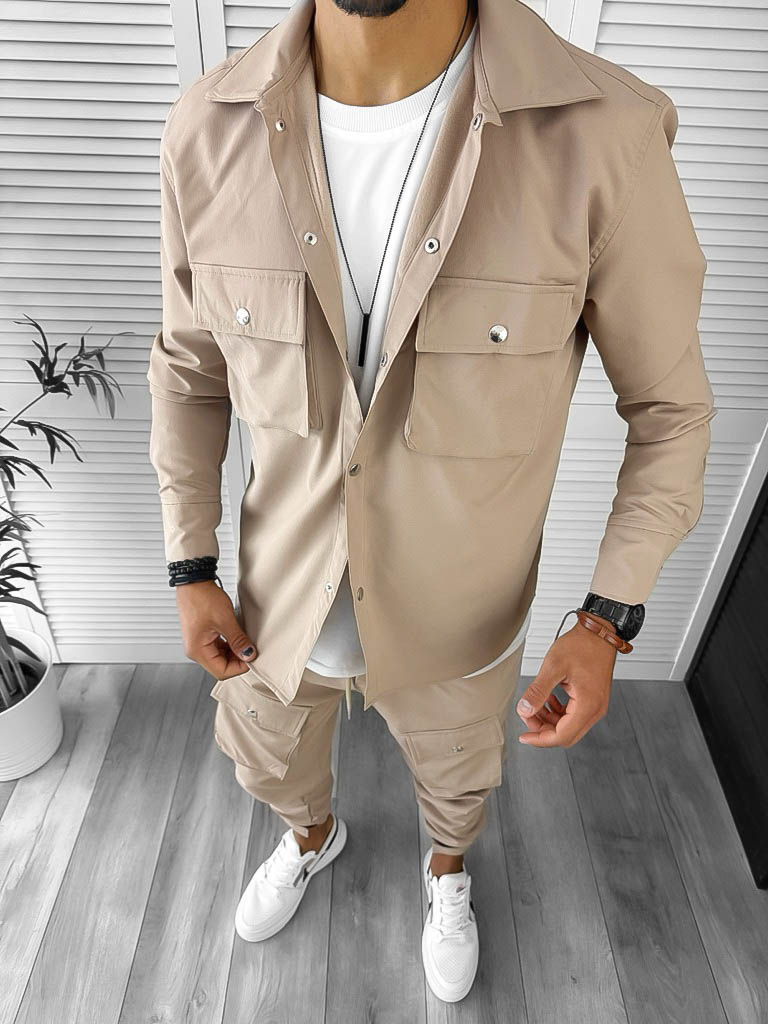Trening barbati slim fit crem 6049 18-4.3
