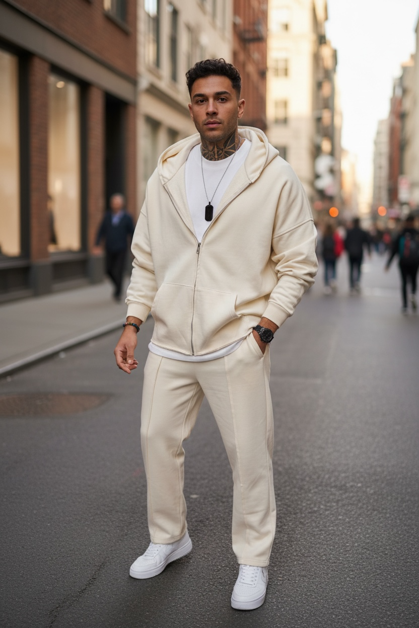 Trening barbati slim fit crem Pantaloni + Hanorac CU MIC DEFECT DEFK043 P18-1.3