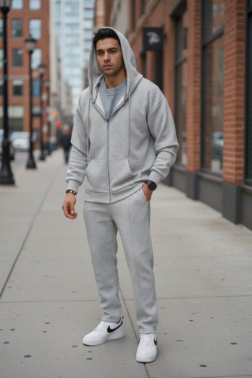 Trening barbati slim fit gri Pantaloni + Hanorac 10001 P20-2.2