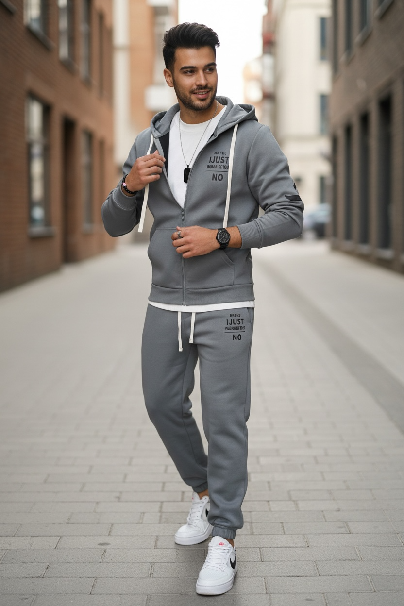 Trening barbati slim fit gri Pantaloni + hanorac 162 22A-5
