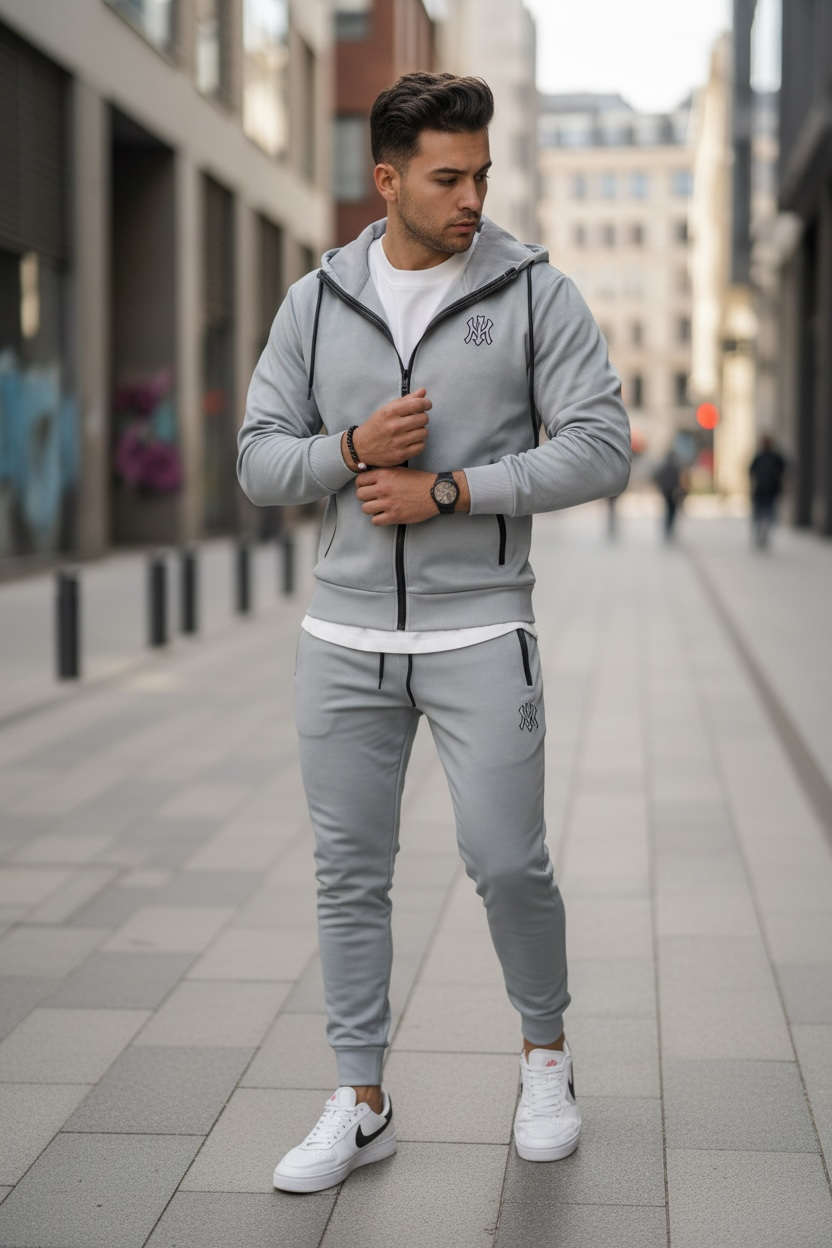 Trening barbati slim fit gri Pantaloni + Hanorac AB031 22A-3.1