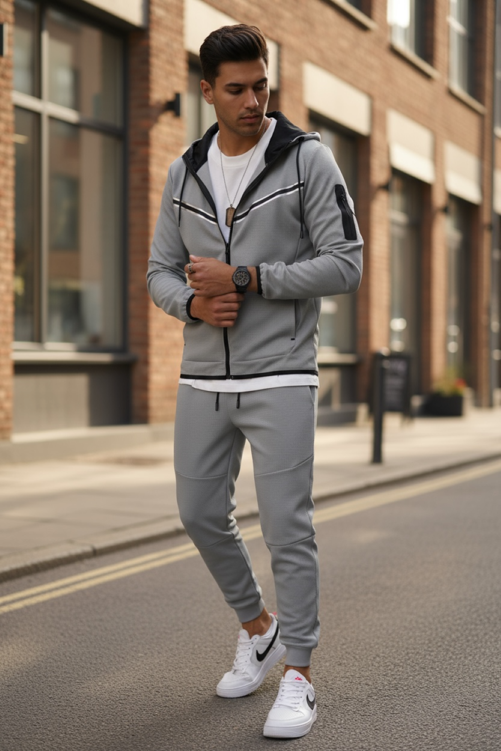 Trening barbati slim fit gri Pantaloni + Hanorac RM09 128-1