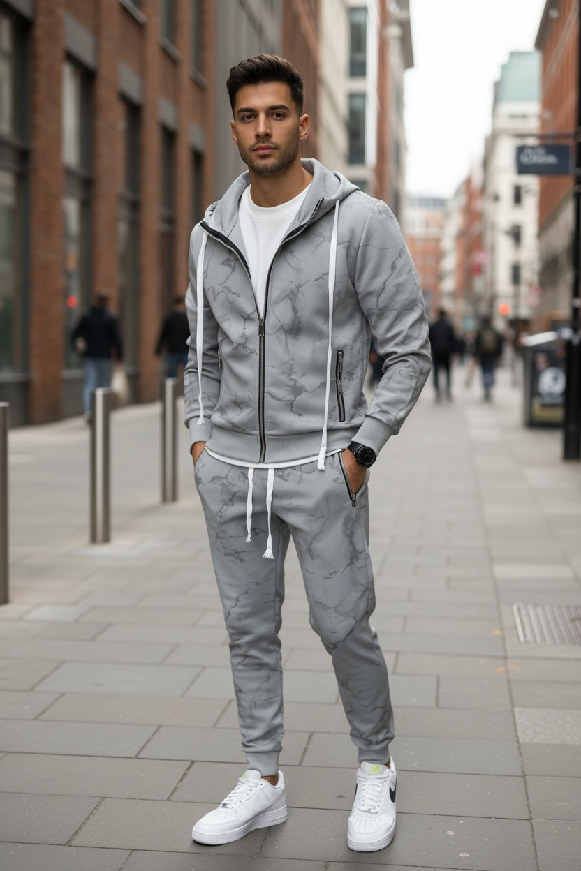 Trening barbati slim fit gri Pantaloni + Hanorac RM35 46-2.1