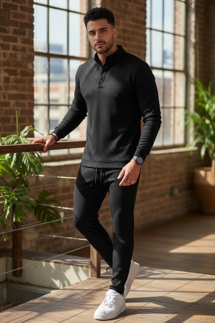 Trening barbati slim fit negru Pantaloni + Bluza C200 29-3.3