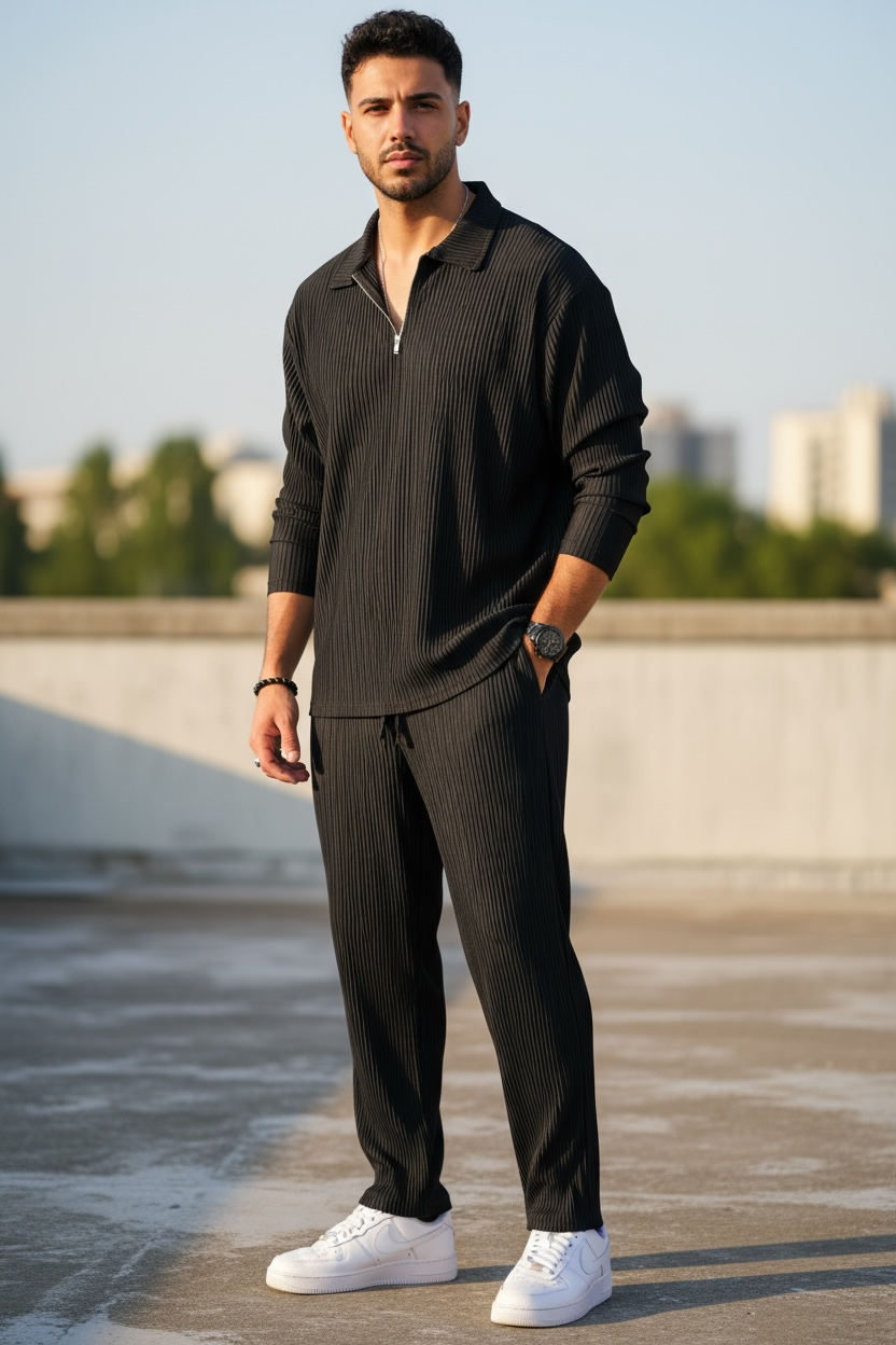 Trening barbati slim fit negru Pantaloni + Bluza C300 31-4