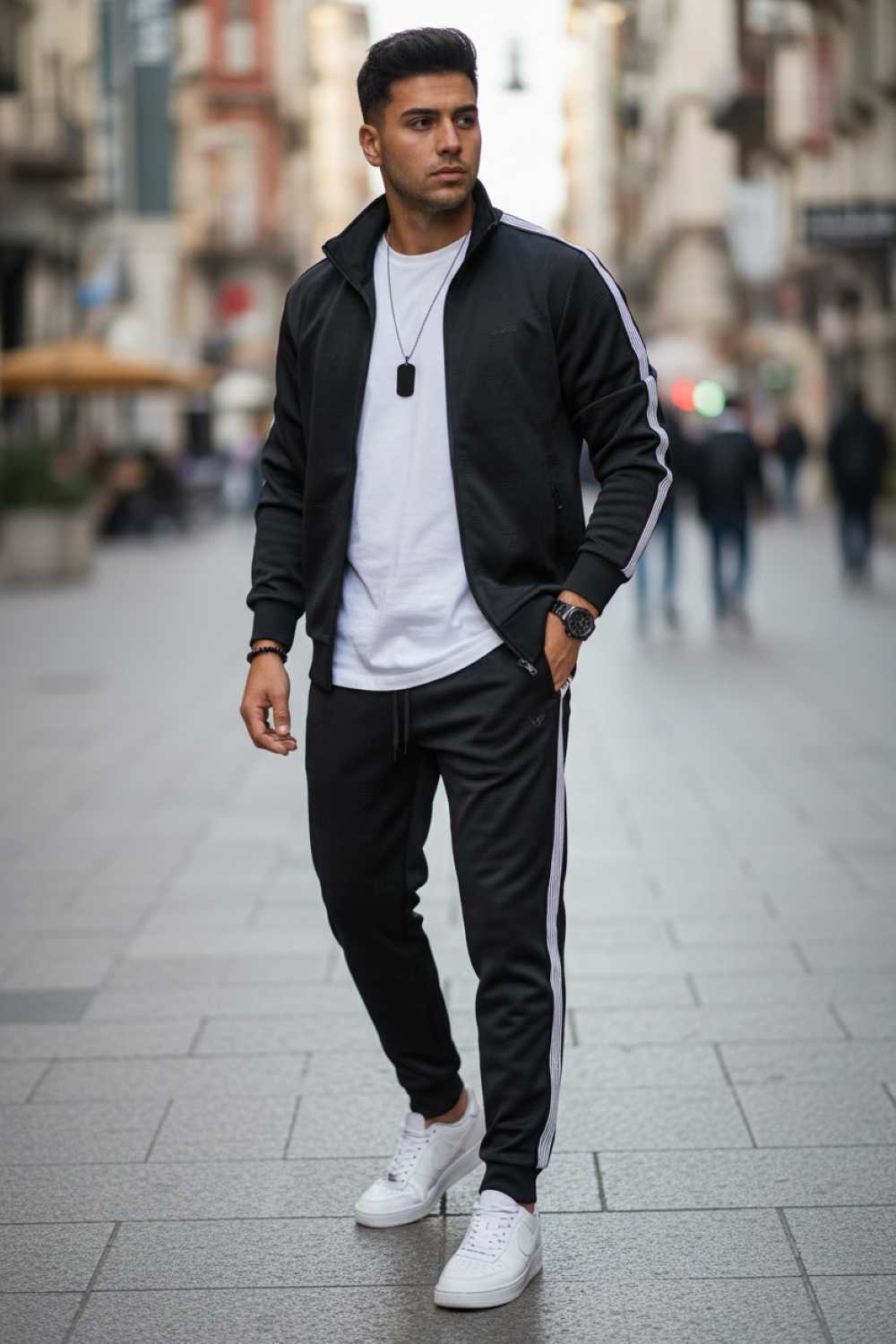 Trening barbati slim fit negru Pantaloni + Hanorac 1209 O3-2.3