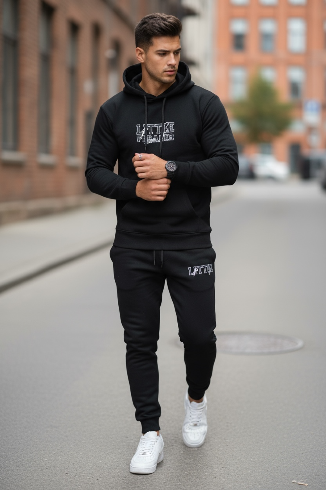 Trening barbati slim fit negru Pantaloni + Hanorac 13410 37-2.2