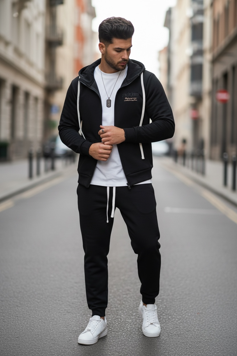 Trening barbati slim fit negru Pantaloni + hanorac 166 4-2.2