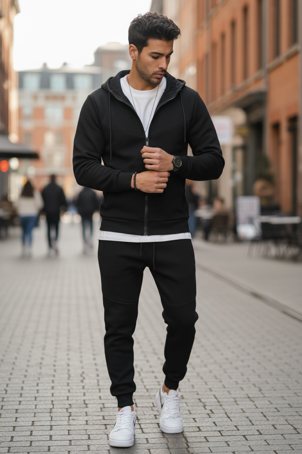 Trening barbati slim fit negru Pantaloni + Hanorac 5032 i15-5.1