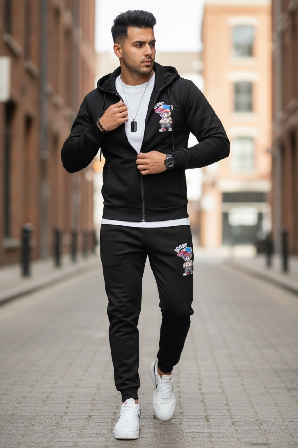 Trening barbati slim fit negru Pantaloni + Hanorac 5035 i15-1.1