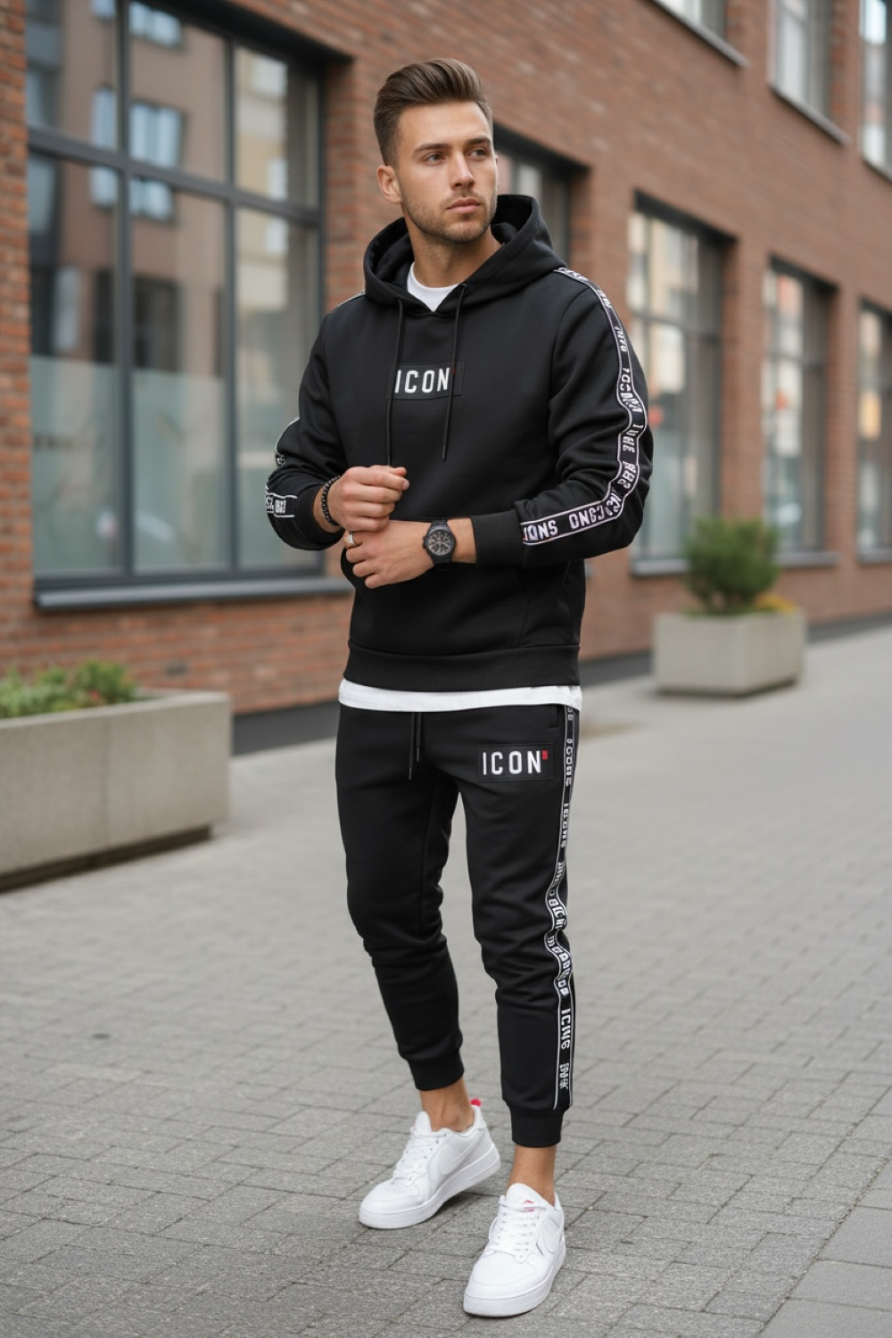 Trening barbati slim fit negru Pantaloni + Hanorac 5041 i11-3