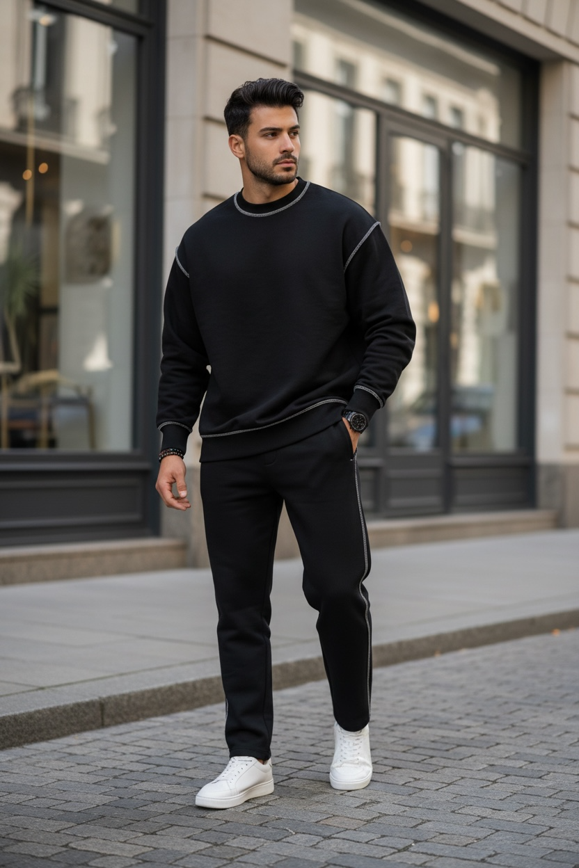 Trening barbati slim fit negru Pantaloni + Hanorac K008 30-5