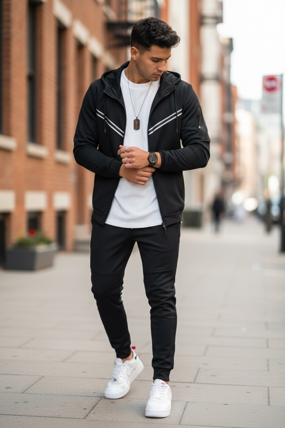 Trening barbati slim fit negru Pantaloni + Hanorac RM09 23-3