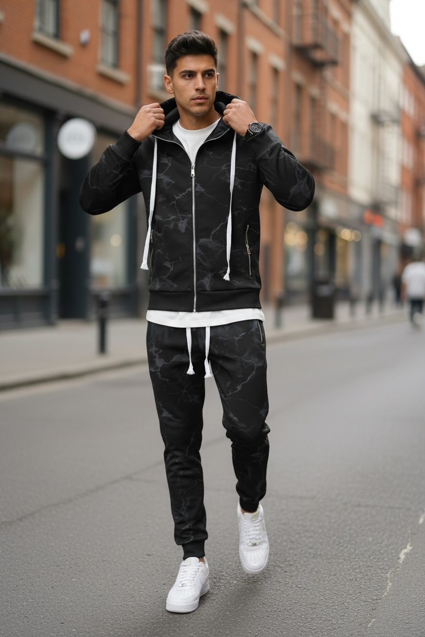 Trening barbati slim fit negru Pantaloni + Hanorac RM35 100-2.1