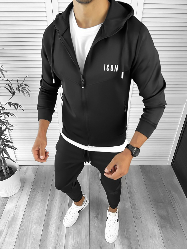 Trening barbati slim fit Pantaloni + Hanorac negru 12181 5-5