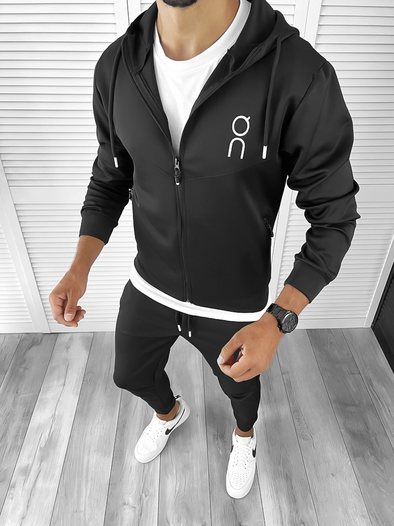 Trening barbati slim fit Pantaloni + Hanorac negru 12182 1