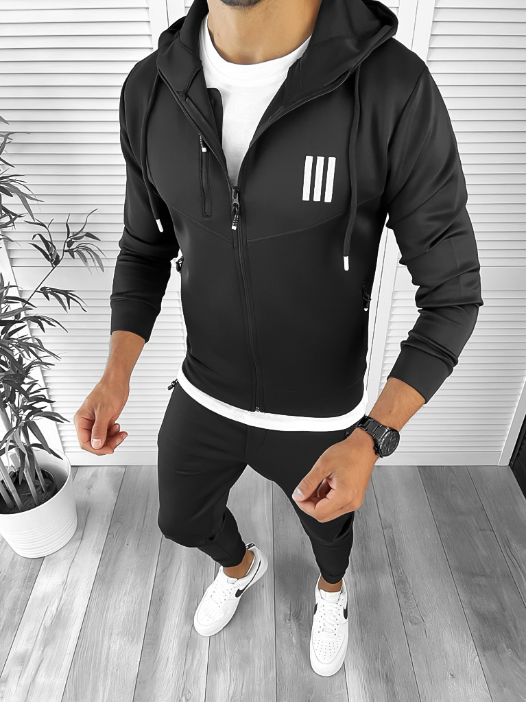 Trening barbati slim fit Pantaloni + Hanorac negru 12233 113