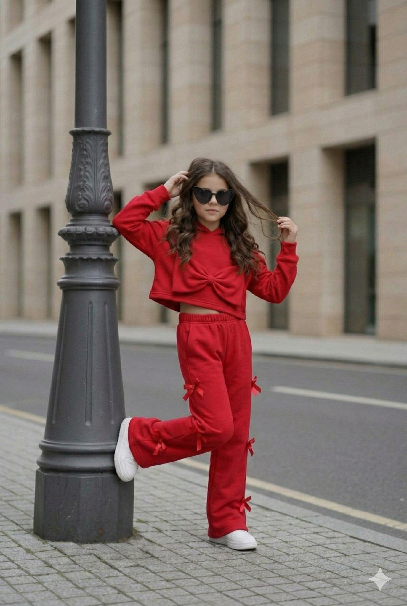 Trening casual roz cu pantalon evazat pentru fete - Sidney