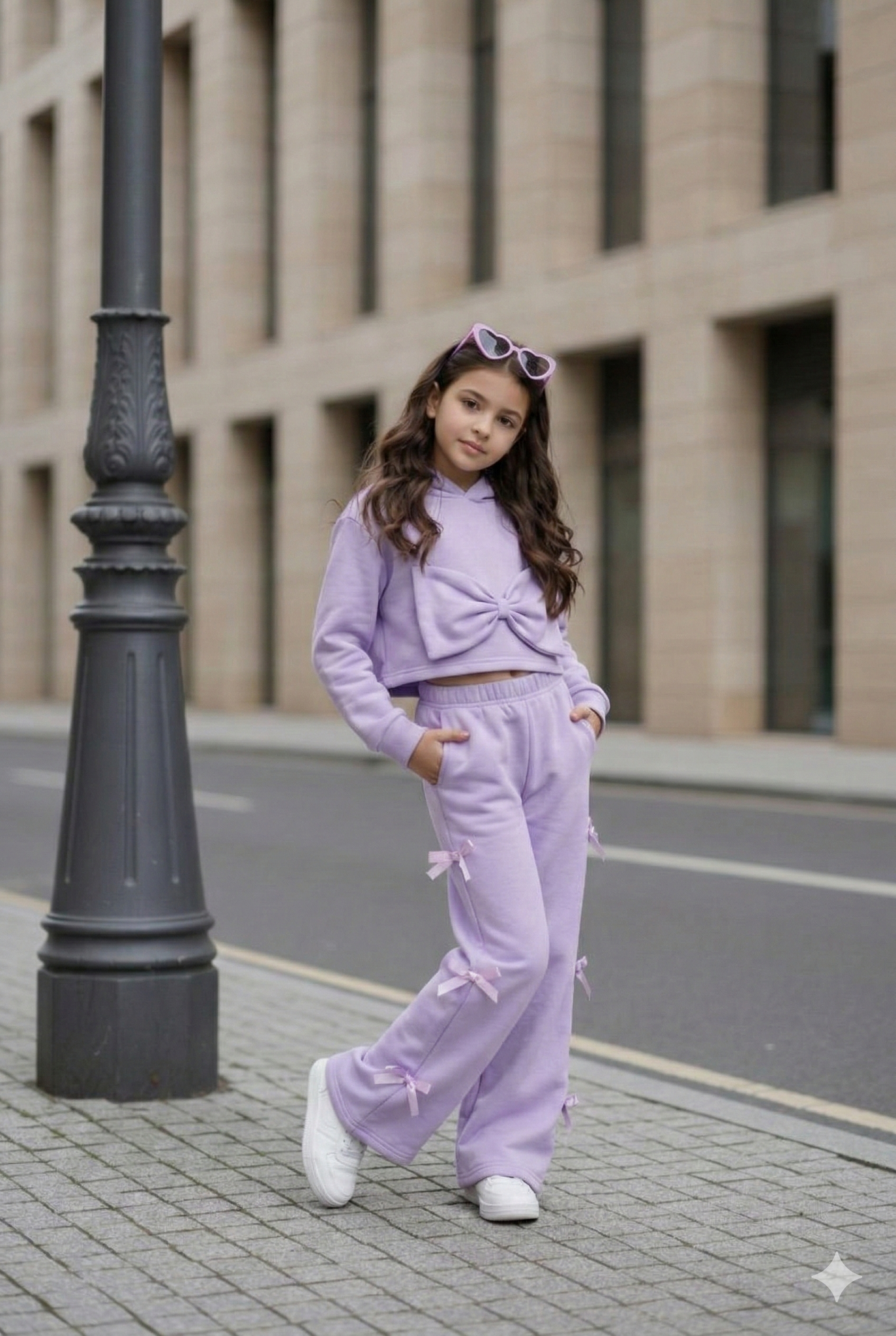 Trening casual roz cu pantalon evazat pentru fete - Sidney