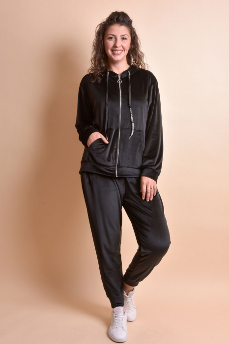 Trening oversized negru din catifea