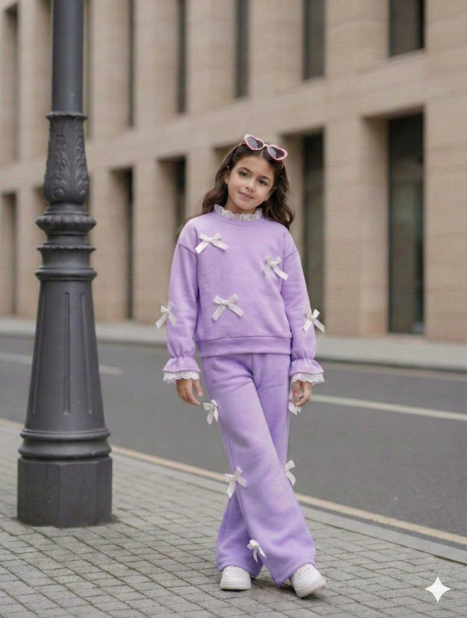 Trening roz casual din bumbac cu dantela pentru fete - Cora
