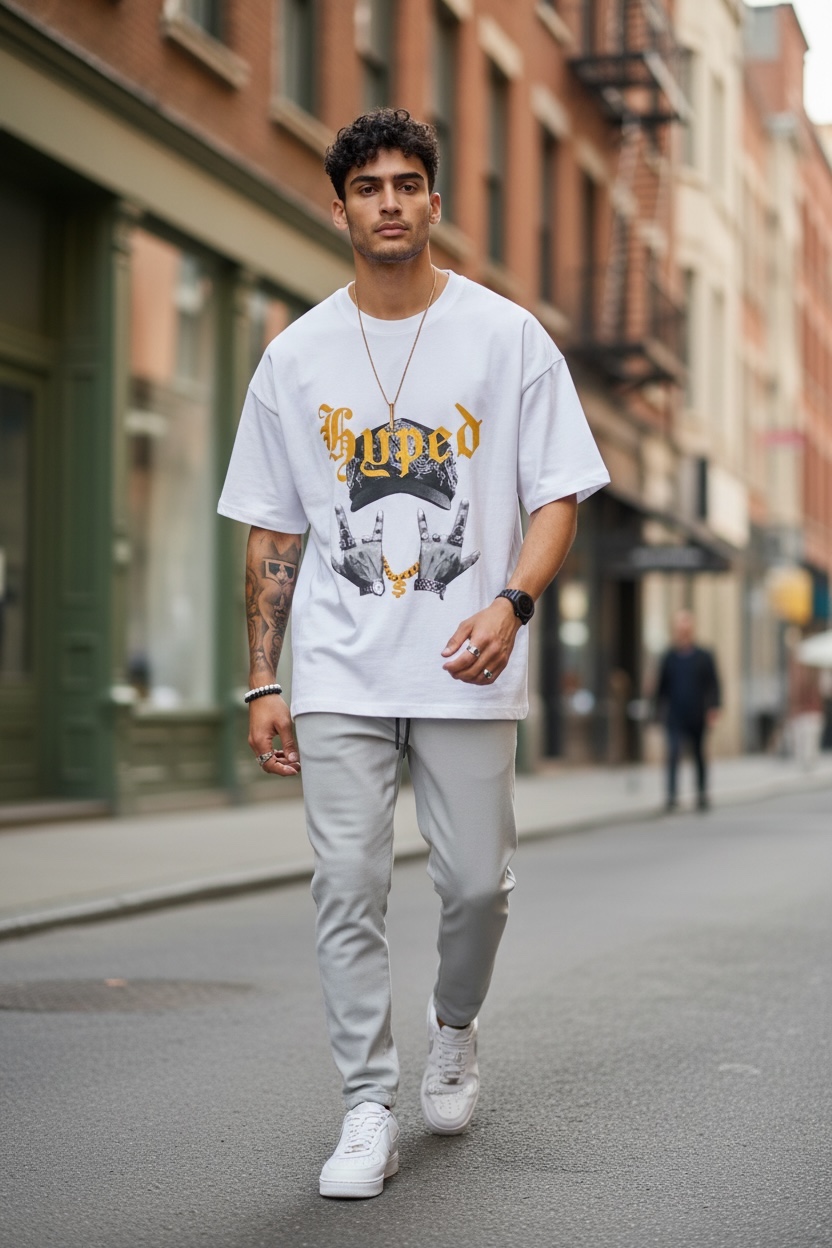 Tricou barbati alb cu imprimeu oversize Y171 21-4.2