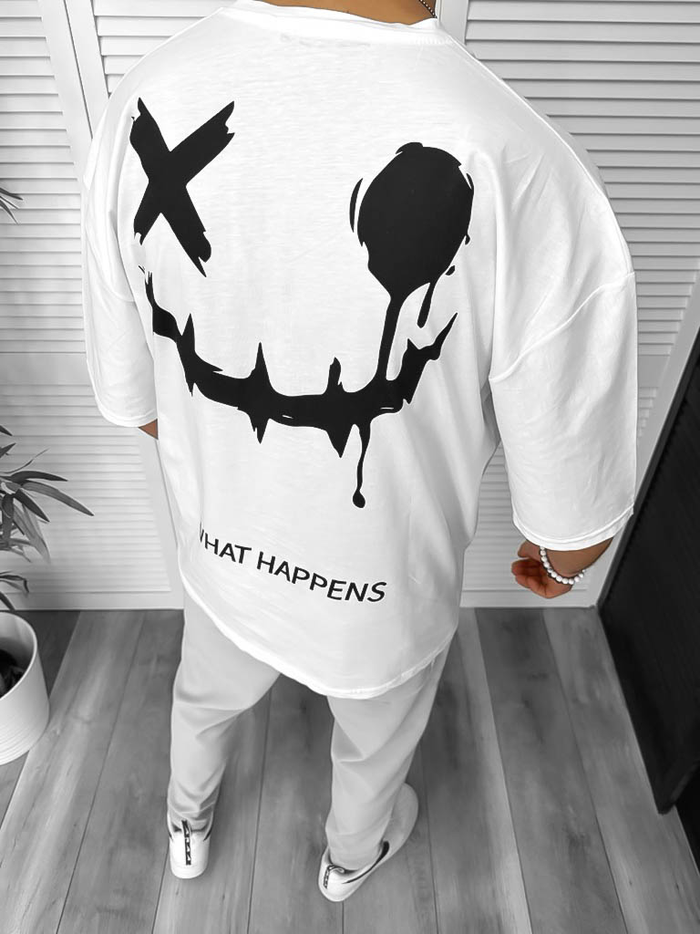 Tricou barbati alb cu imprimeu pe spate oversize 11815 D3-3.3