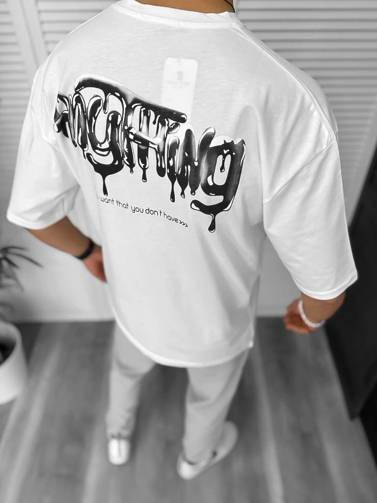 Tricou barbati alb cu imprimeu pe spate oversize 11818 O5-6.1