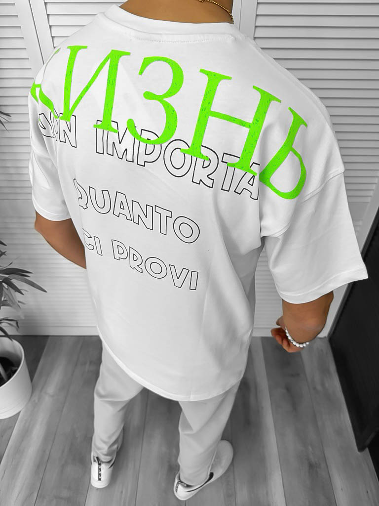 Tricou barbati alb cu imprimeu pe spate oversize Y029 20-5.1