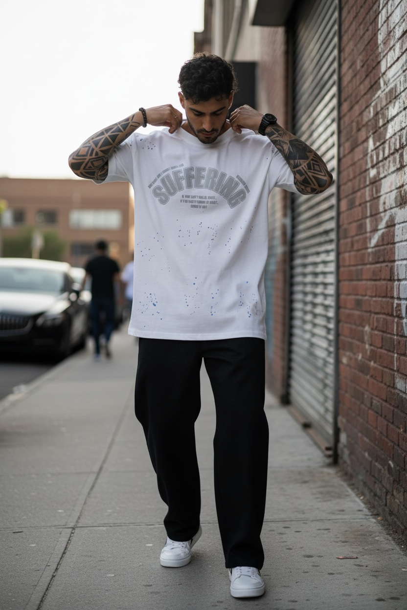 Tricou barbati alb oversize premium Y188 11-4.1