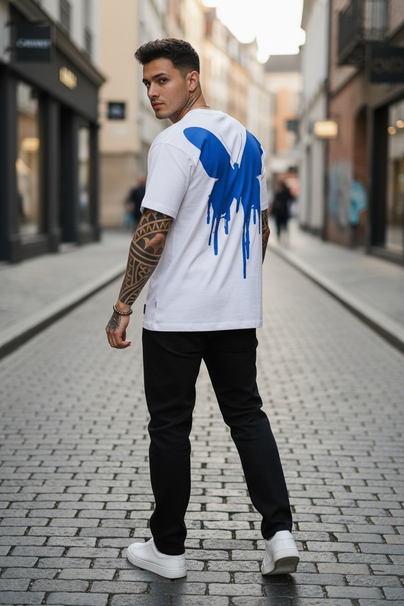 Tricou barbati alb oversize premium Y265 11-5.1