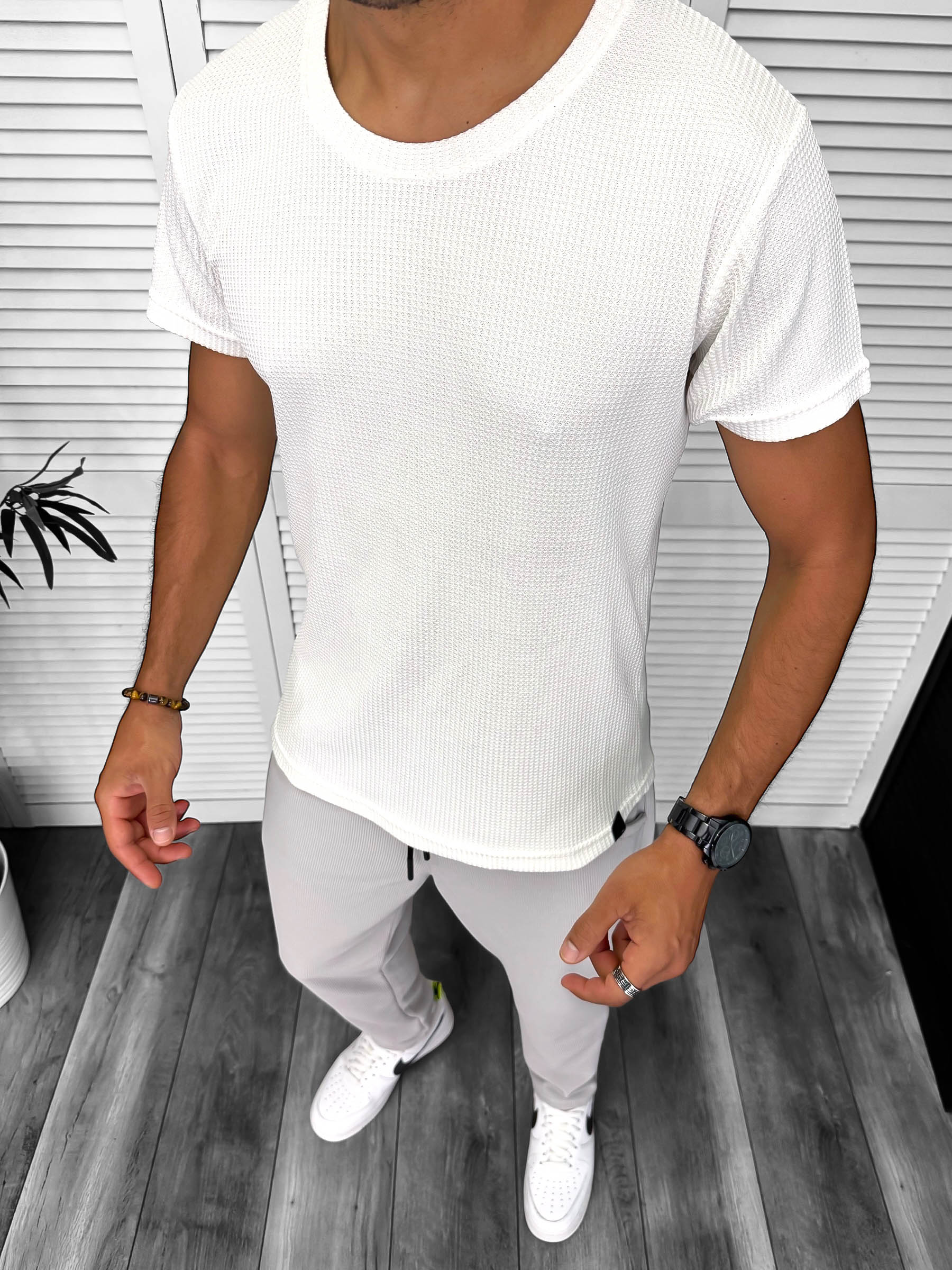 Tricou barbati alb slim fit 13318