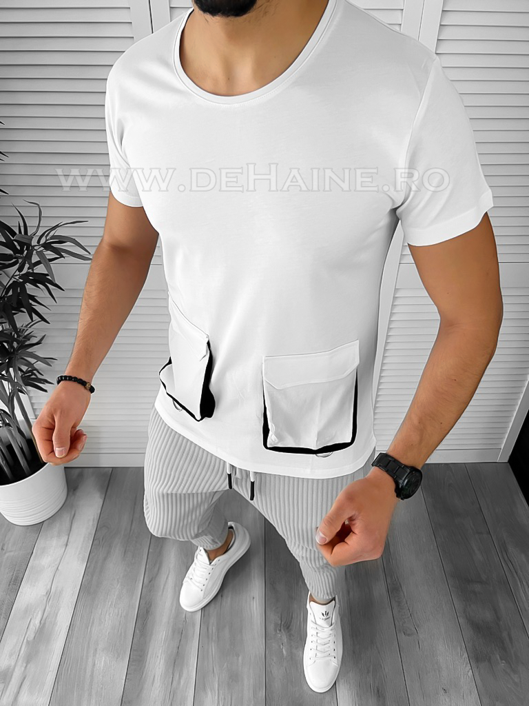 Tricou barbati alb slim fit B7812 O1-3.1