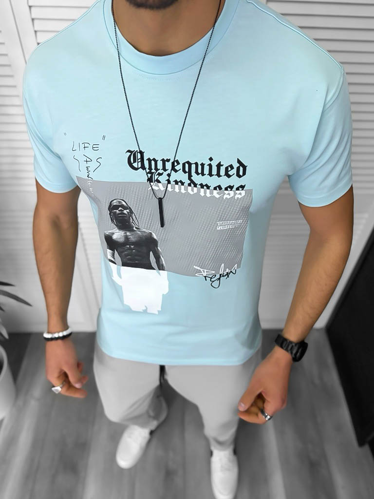 Tricou barbati albastru cu imprimeu slim Y205 20-4.1