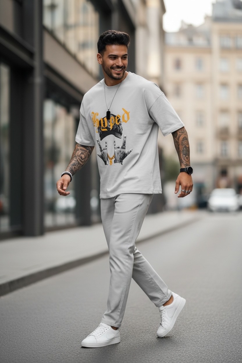 Tricou barbati gri cu imprimeu oversize Y171 20-3.1