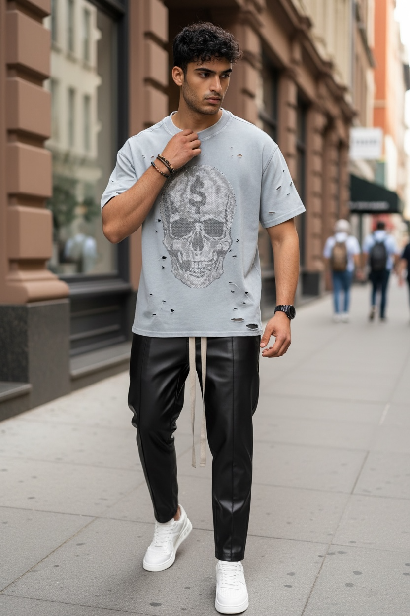 Tricou barbati gri cu imprimeu oversize Y238 11-1.1