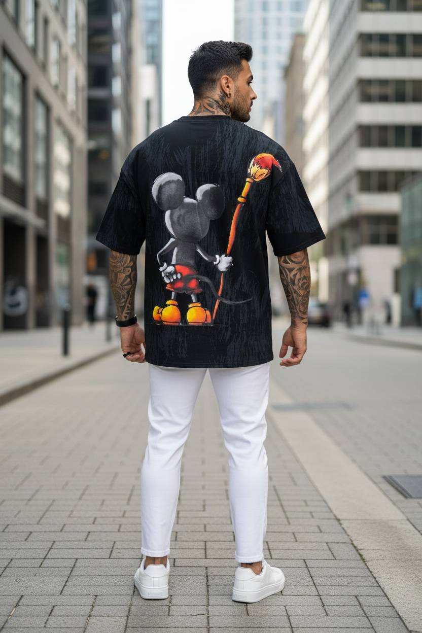 Tricou barbati negru cu imprimeu oversize 1976 D8-3