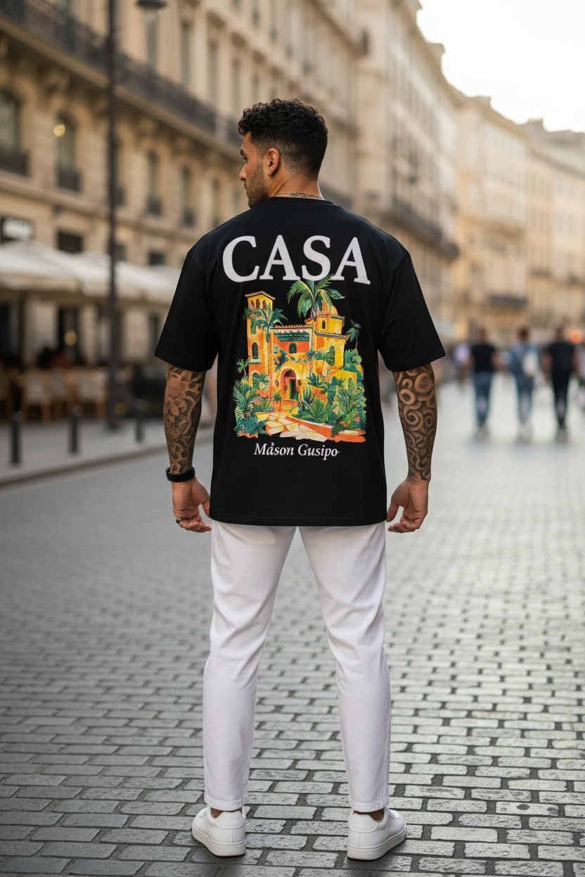 Tricou barbati negru cu imprimeu oversize 335 D3-2.4