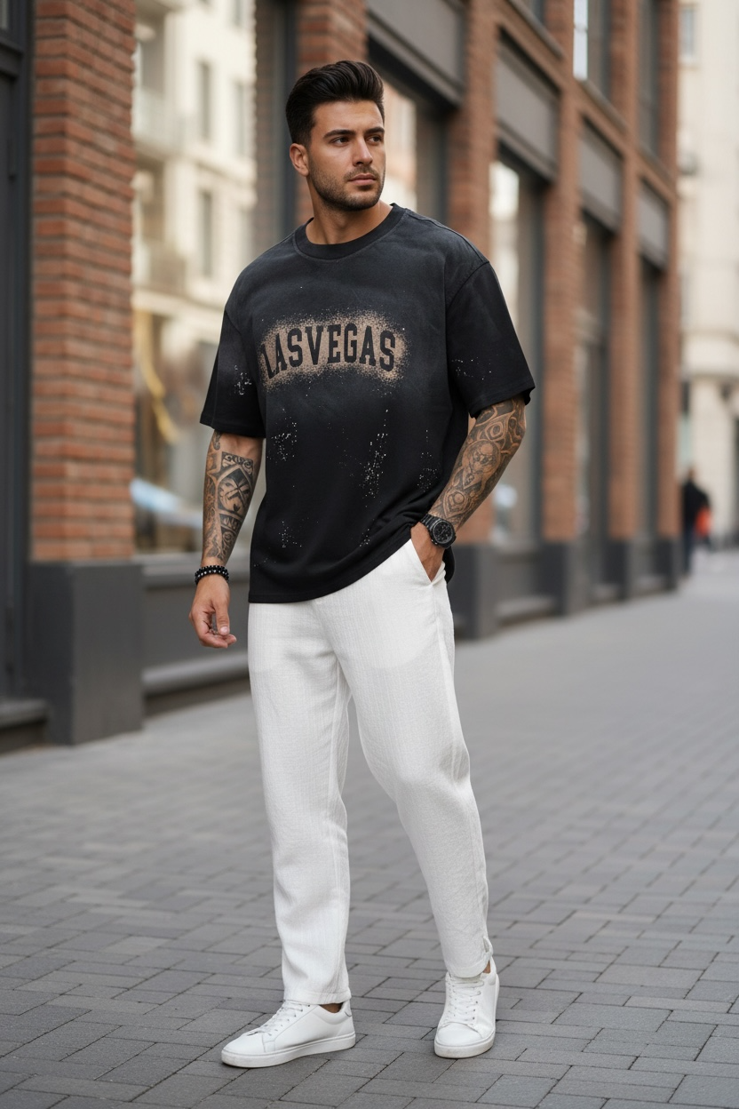 Tricou barbati negru cu imprimeu oversize Y140 6-2.2