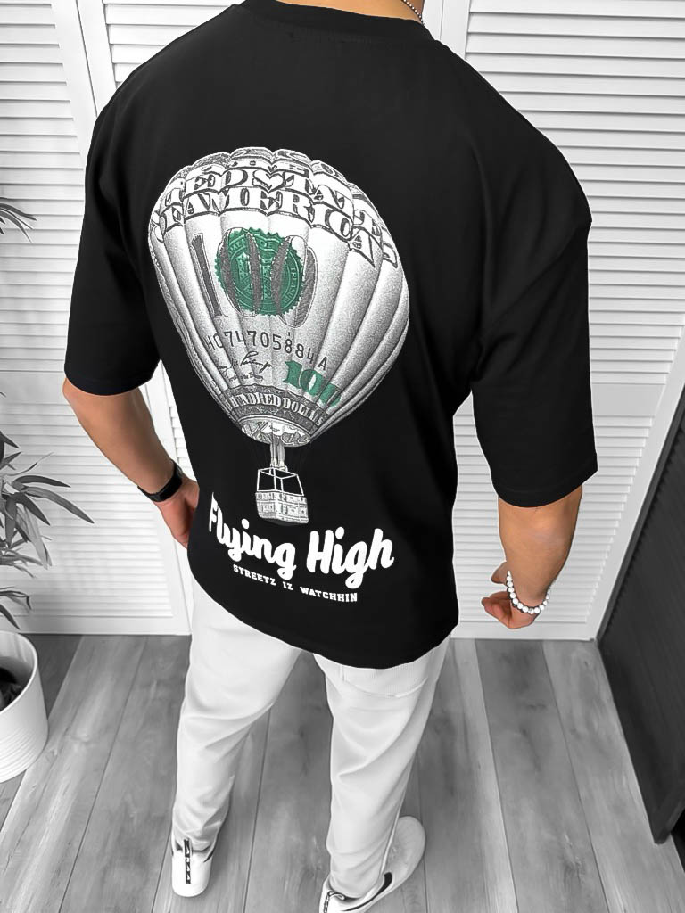 Tricou barbati negru cu imprimeu pe spate oversize 11813 D2-2.4