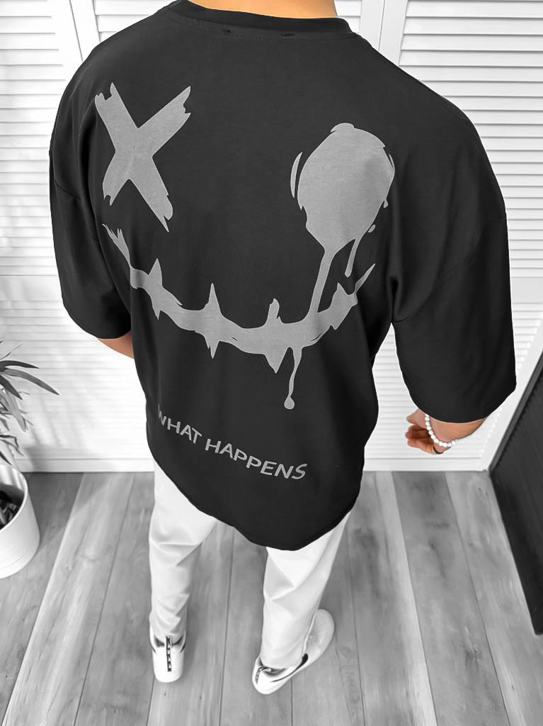 Tricou barbati negru cu imprimeu pe spate oversize 11815 D3-3.4