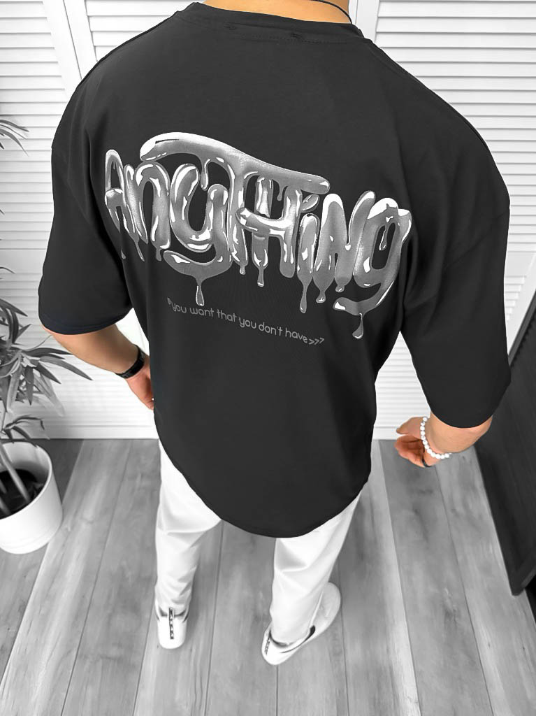 Tricou barbati negru cu imprimeu pe spate oversize 11818 O5-7.1