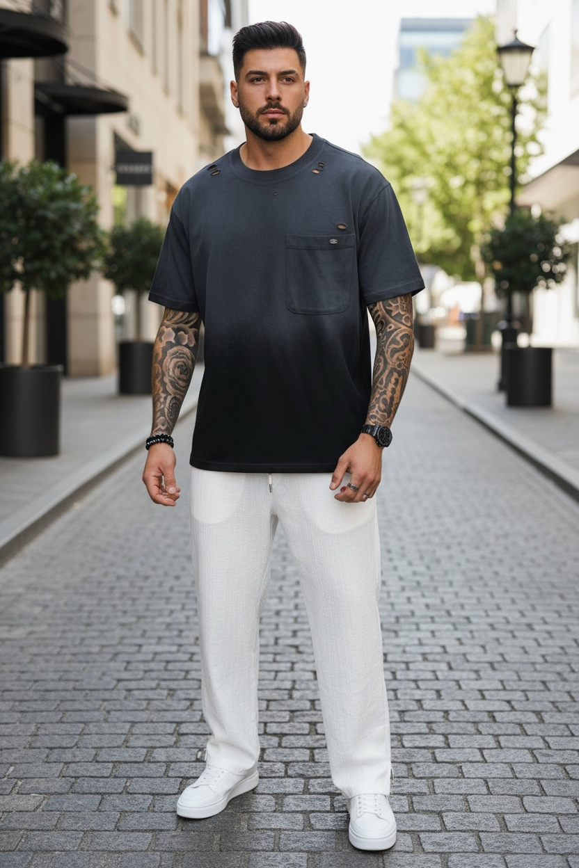Tricou barbati negru degrade oversize premium Y003 11-2.1