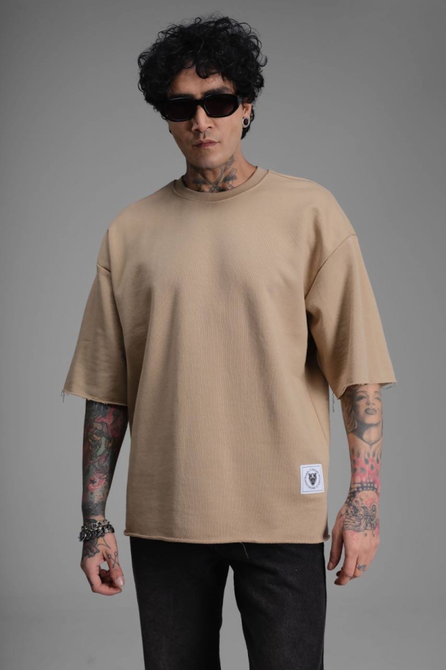 TRICOU BARBATI OVERSIZED MINK RAW EDGE STREETWEAR (MĂRIME: M)