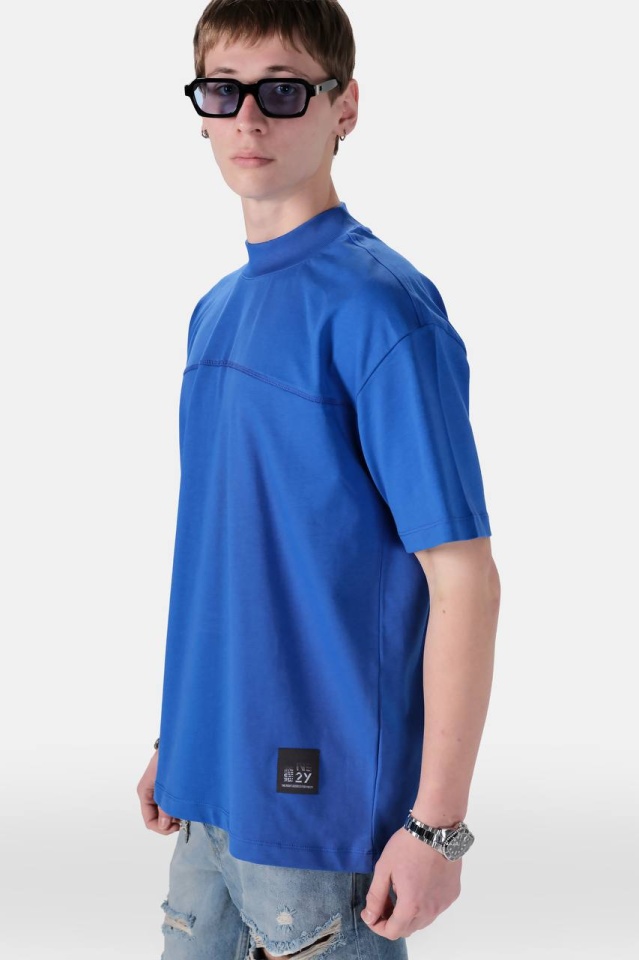 TRICOU BARBATI OVERSIZED SAX-BLUE MINIMAL TECH STREETWEAR (MĂRIME: M)