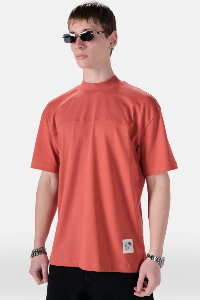 TRICOU BARBATI OVERSIZED TILE-RED MINIMAL TECH STREETWEAR (MĂRIME: L)