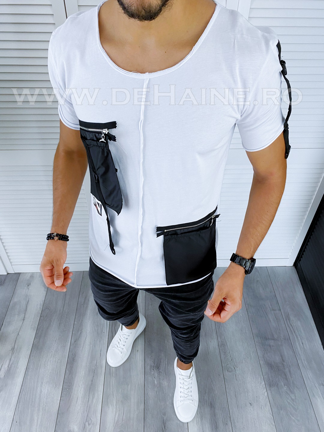Tricou barbati slim fit albi CU MIC DEFECT DEF5679 P19-4.1